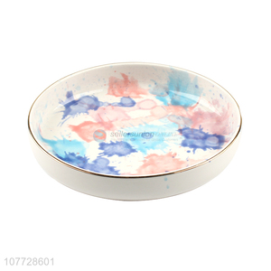 High quality white water drop smudged shallow mouth ceramic soup plate