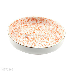 Wholesale orange simple inkjet dinner plate shallow mouth ceramic tableware