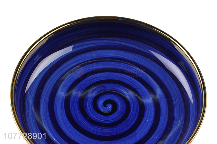 High-quality hand-painted thread shallow ceramic soup plate