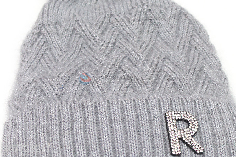 New arrival women rhinestone knitting cap winter fleece-lined beanie hat