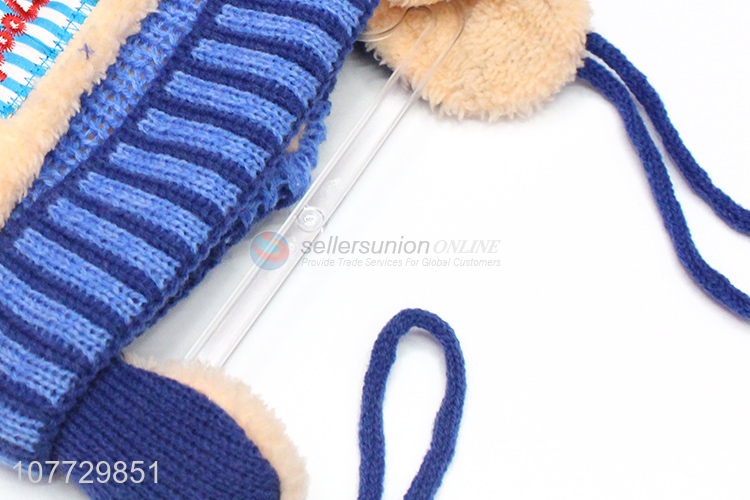 Latest design cartoon animal children earmuff hat toddler cuffed beanie cap