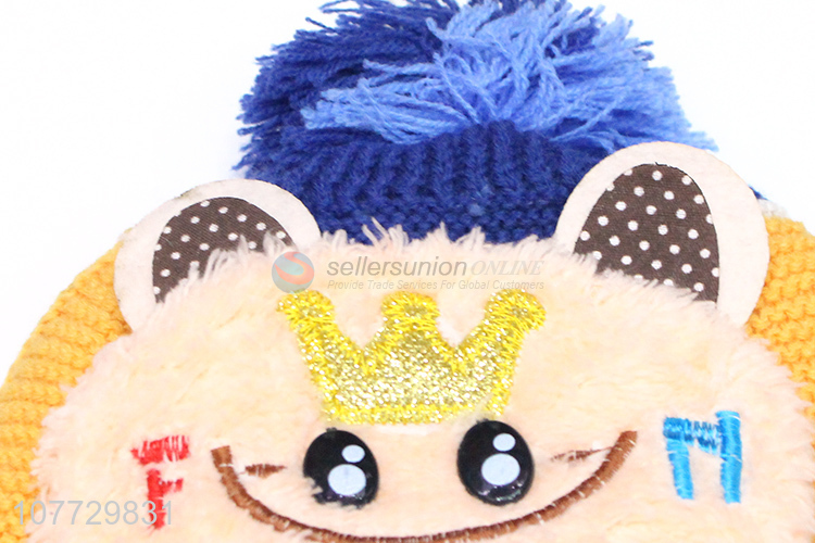 Popular products cartoon design kids winter cuffed beanie children knitted hat