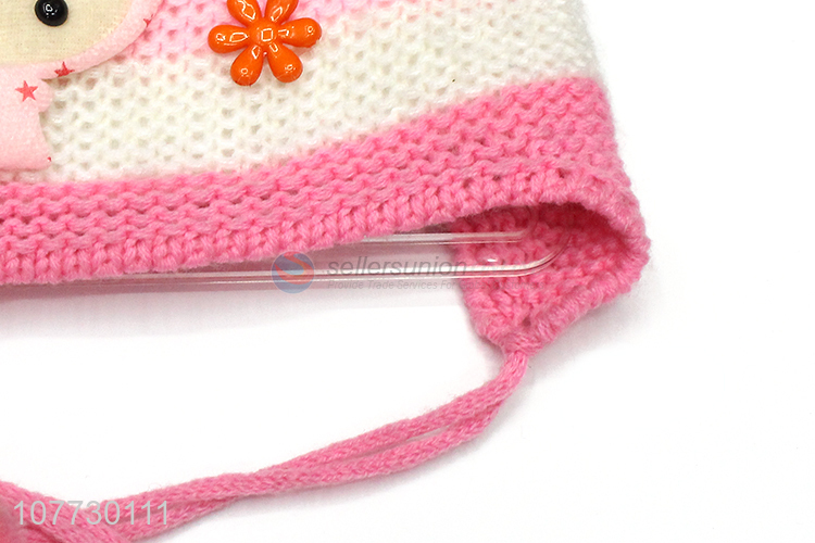 China factory cartoon design kids winter acrylic knitted earmuff beanie hat