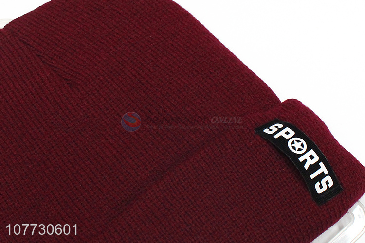 Factory price men outdoor sport knitting cap fleece lining beanie hat