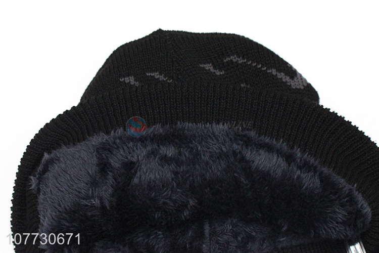 New design winter jacquard hat fleece lining beanie hat for men