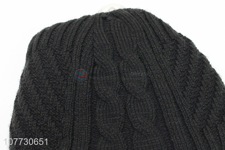 China factory men winter warm knitted beanie cap with fleece lining