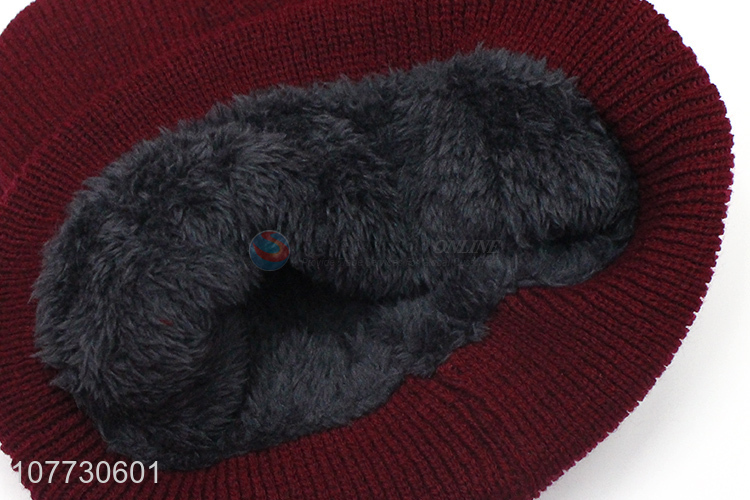 Factory price men outdoor sport knitting cap fleece lining beanie hat