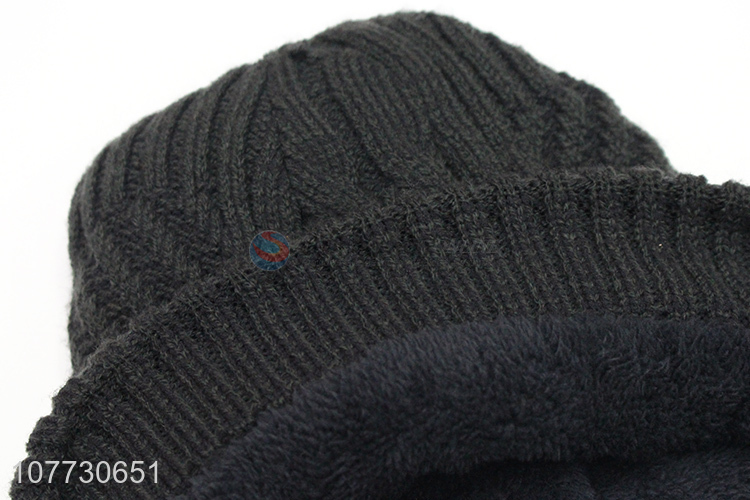 China factory men winter warm knitted beanie cap with fleece lining