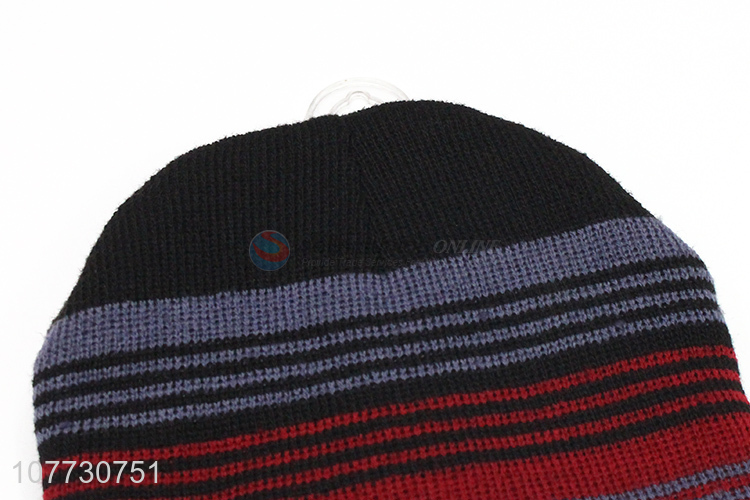 Hot sale men winter sport cap men fleece lining striped beanie hat