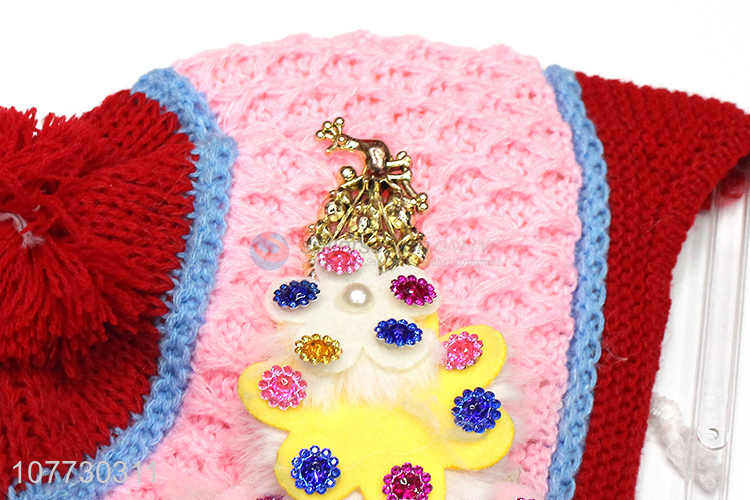 China factory toddler pompom beanie cap children winter cuffed beanie hat
