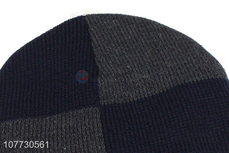 Low price men winter hat fleece lining beanie cap knitting hat