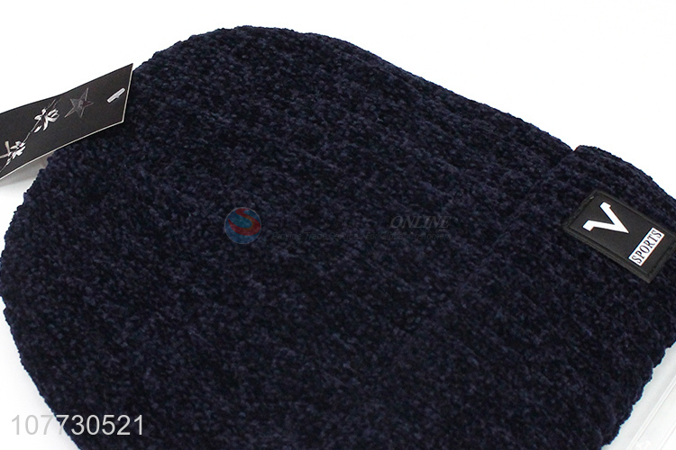 Good quality men winter knitted hat slouchy fleece lined beanie cap