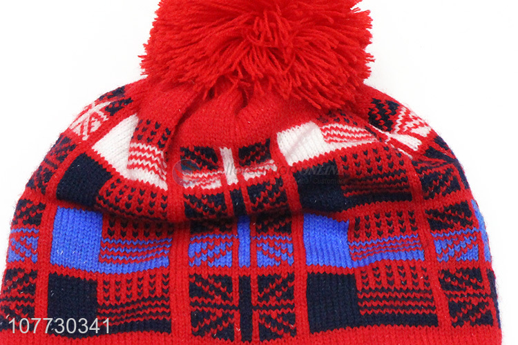 Popular products children jacquard knitted hat winter pompom beanies