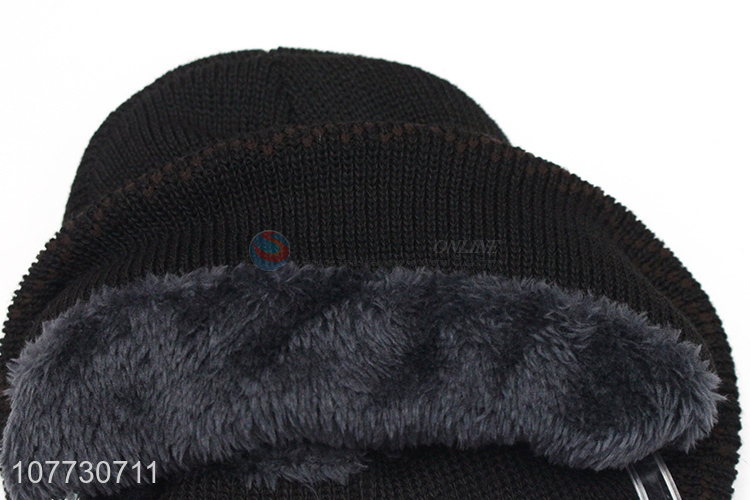 China manufacturer men winter jacquard knitted beanie cap with fleece lining