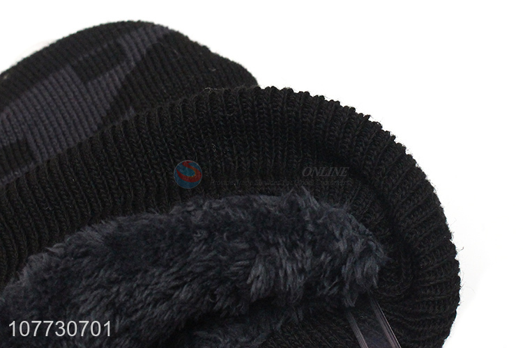 Latest design men winter knitted hat fleece lining sport beanie hat