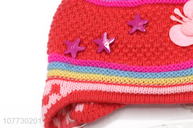 New products kids winter acrylic knitted pompom hat with earflaps
