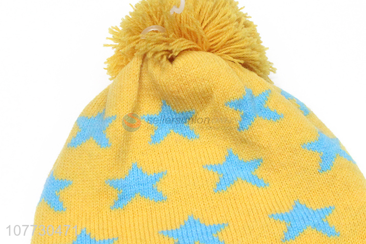 New arrival children winter pompom beanie toddler jacquard cap