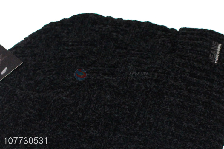 Hot sale men winter warm knitted beanie hat with fleece lining