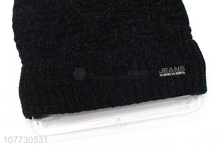 Hot sale men winter warm knitted beanie hat with fleece lining
