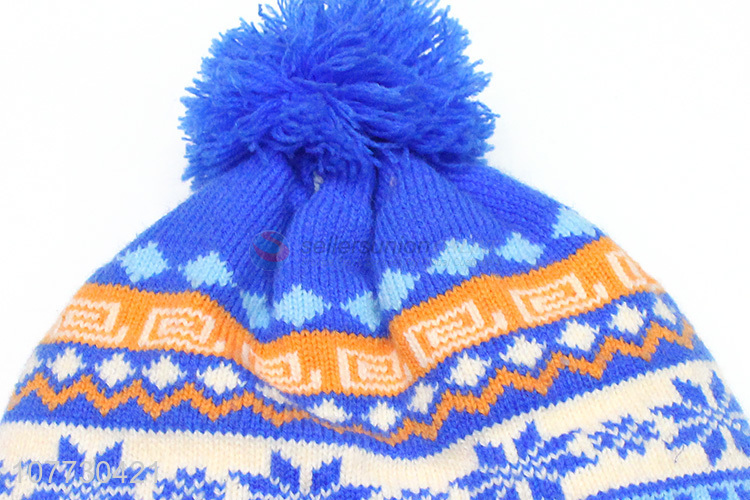 Low price kids jacquard beanie acrylic knitted hat with pompom