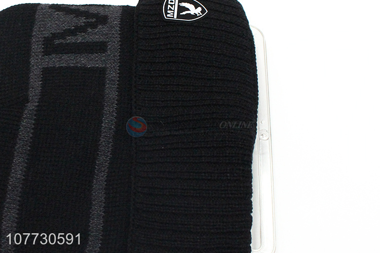New arrival men winter jacquard knitted beanie hat with fleece lining