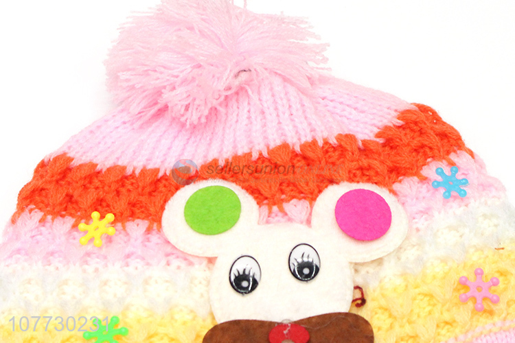 Best selling kids thermal hat children cuffed beanie with pompom