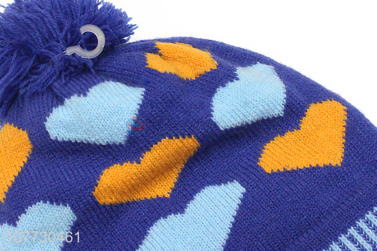 China factory toddler boys girls outdoor jacquard pompom beanie