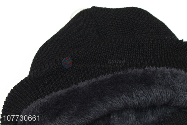 Most popular men outdoor jacquard knitting hat fleece lining beanie cap