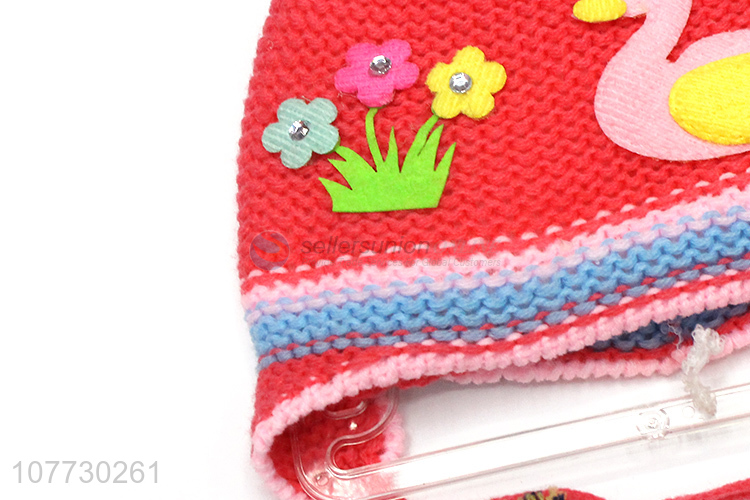 Factory price kids winter cuffed beanie caps children pompom hat