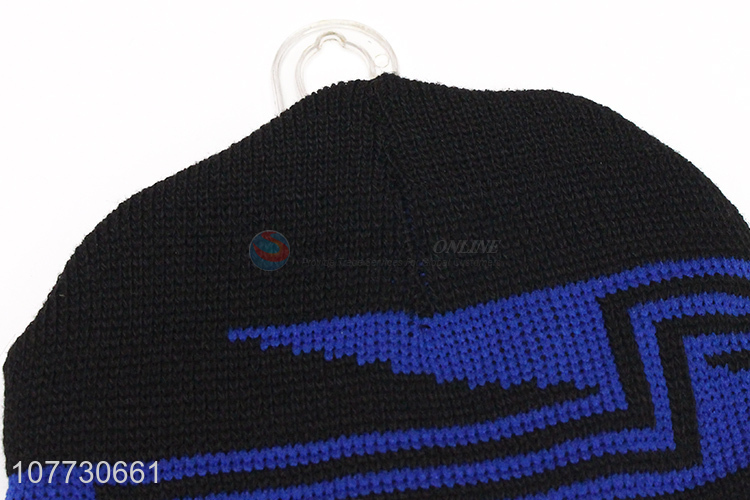 Most popular men outdoor jacquard knitting hat fleece lining beanie cap