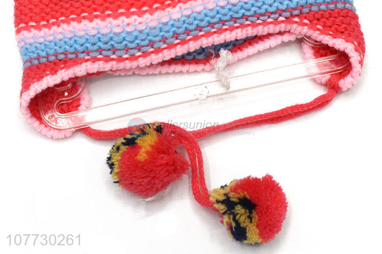 Factory price kids winter cuffed beanie caps children pompom hat