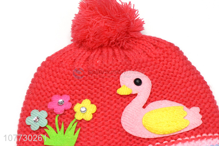 Factory price kids winter cuffed beanie caps children pompom hat