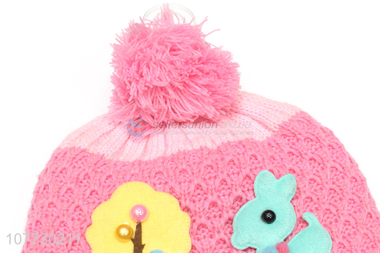 High quality children pompom hat kids winter cuffed beanie caps