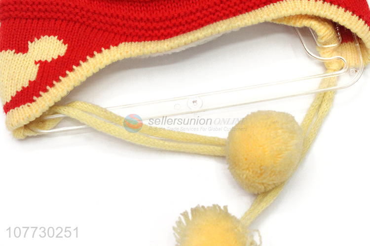 New arrival kids winter acrylic knitted pompom hat with earmuffs