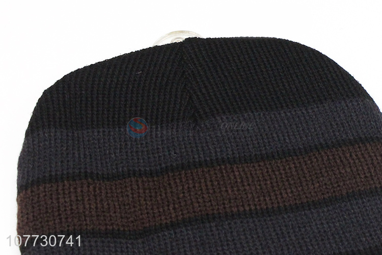 Good quality men winter fleece lining beanie cap acrylic knitting hat