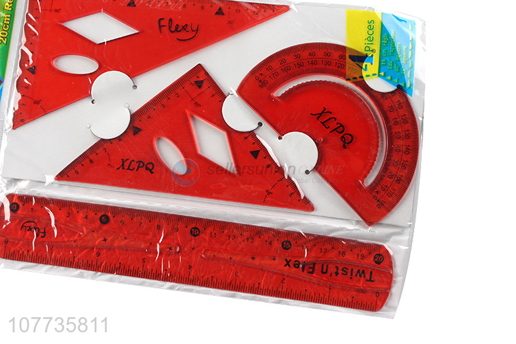 Hot sale 4 pieces ruler set student stationery set with protractor