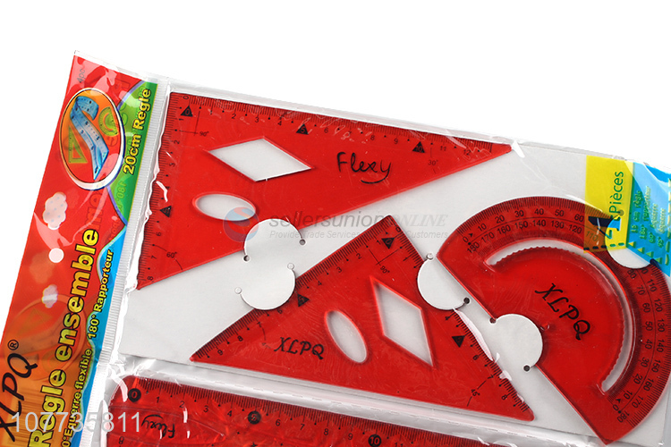 Hot sale 4 pieces ruler set student stationery set with protractor