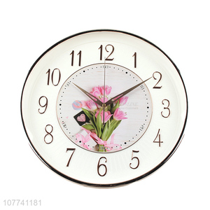 Wholesale Flower Pattern Round Wall Clock Modern Hanging Clock