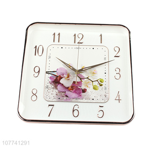 Hot Sale Flower Pattern Square Hanging Clock Modern Wall Clock