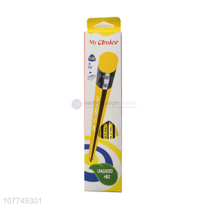 Wholesale yellow black strip test drawing pen writing pencil with rubber