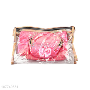 Fluorescent rose red travel bag cosmetic bag three-piece set