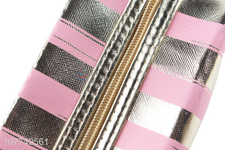 High quality pink stripe fashion portable storage bag cosmetic bag