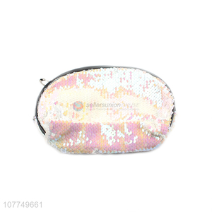 Hot sale lady white sequin travel cosmetic bag