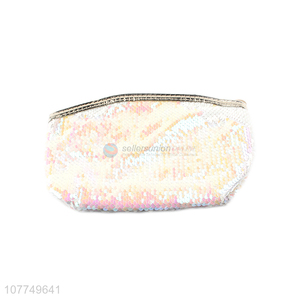 High quality white sequined ladies travel cosmetic bag