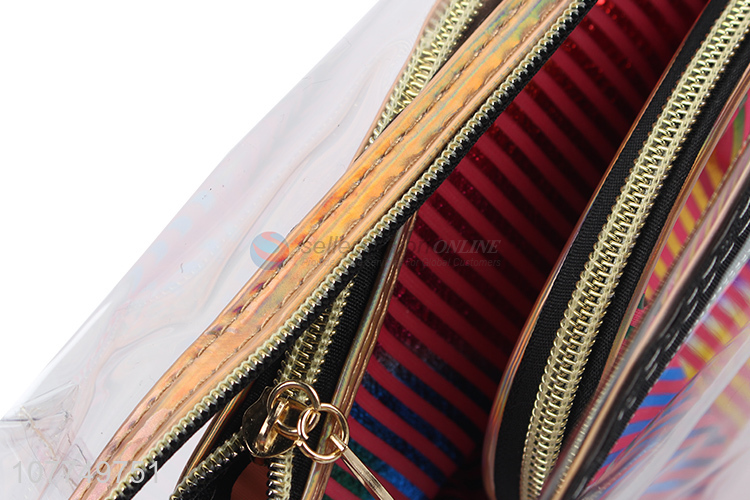 High quality fashion striped lady portable travel cosmetic bag