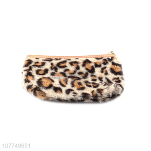 Fashion leopard print long hair portable wash bag cosmetic bag