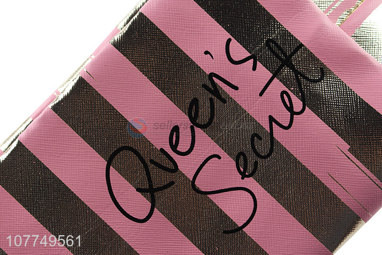 High quality pink stripe fashion portable storage bag cosmetic bag