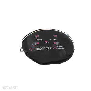 Wholesale cat pattern black large capacity ladies cosmetic bag