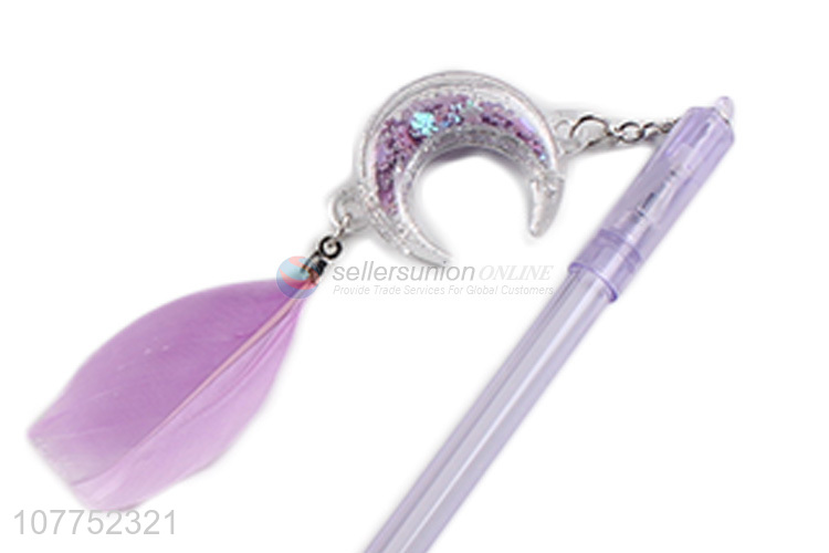 Low price moon pendant plastic gel ink pen feather sequin gel pens