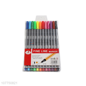 Wholesale non-toxic 12 colors fine liner pen plastic drawing pen